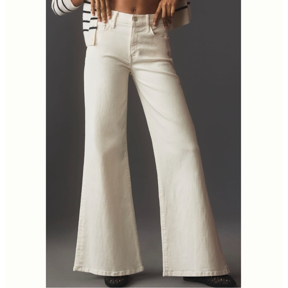 Anthropologie Mother Twister Skimp Wide Flared Leg White Jeans